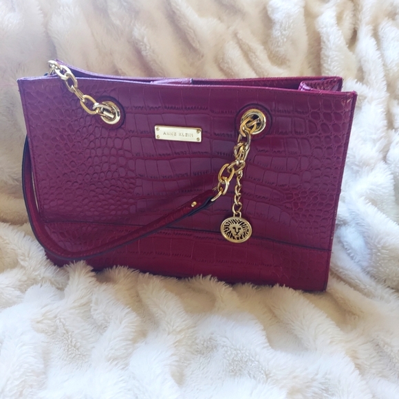 NWOT Anne Klein Red Leather Alligator Inspired Purse - Picture 1 of 6